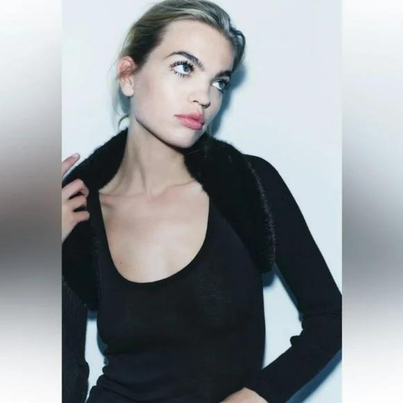 ZARA KNIT ARM WARMERS WITH FAUX FUR COLLAR - Picture 1 of 5